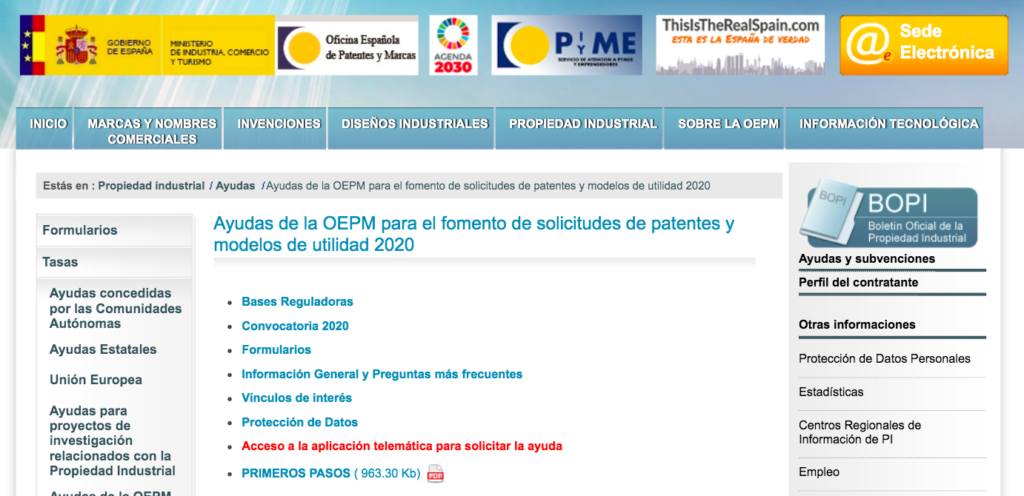 Subvenciones de la OEPM destinada a inventores Españoles.