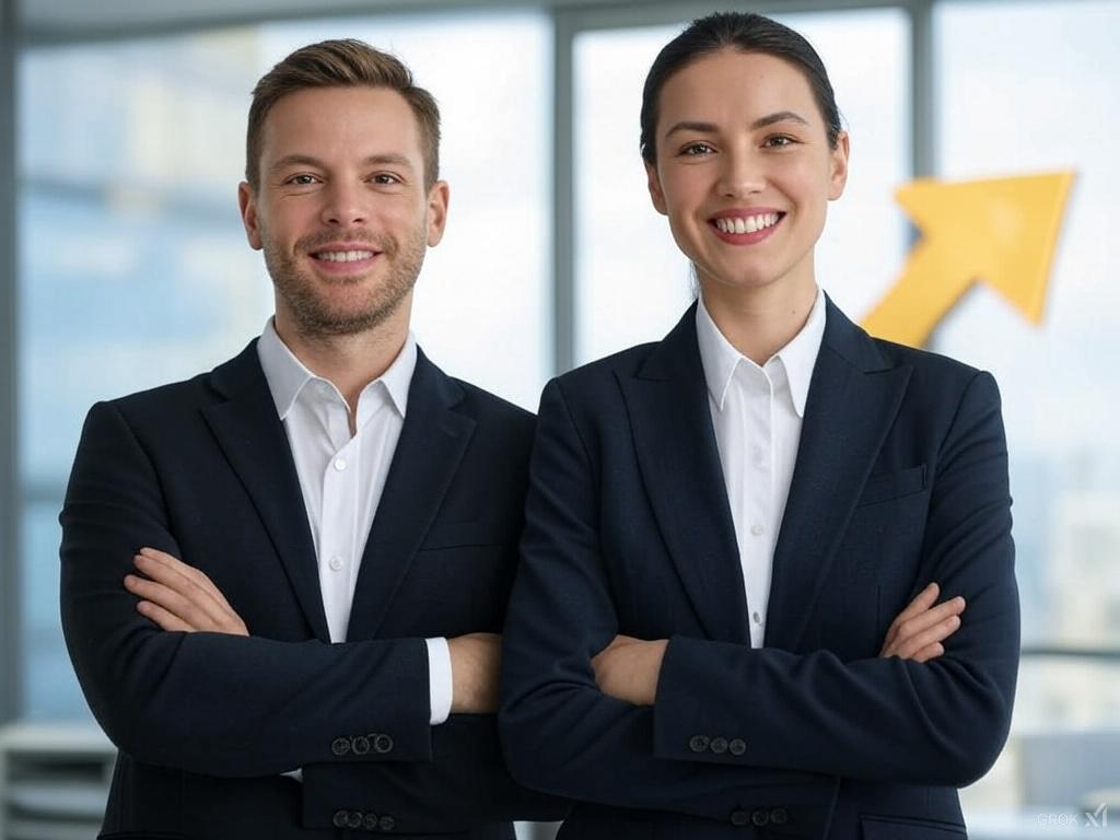 Dos jovenes emprendedores en una aceleradora de negocio, presentando su invento. 